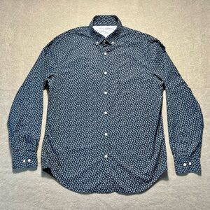 Banana Republic Luxe Poplin Shirt Men’s Large Navy White Leaf Print Cotton